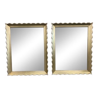 Large Gold Distressed Scallop Frame Mirrors - a Pair For Sale