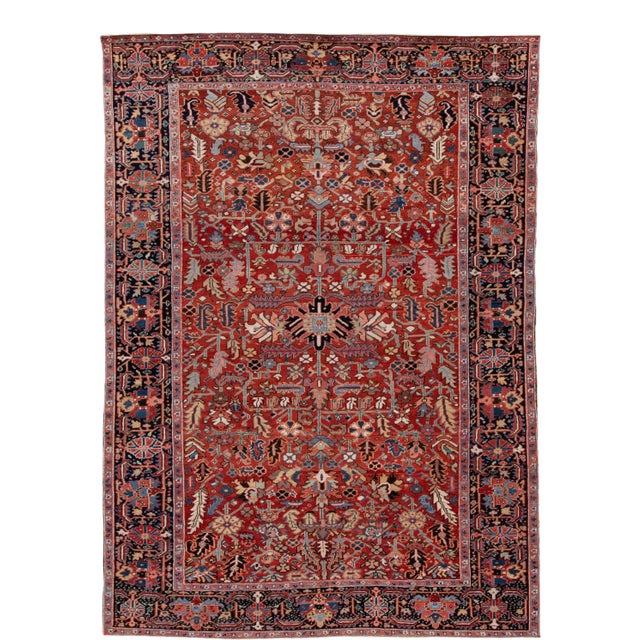 Antique Red Heriz Persian Handmade Wool Rug For Sale