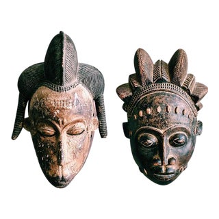 Antique Hand-Carved Tribal Masks - A Pair For Sale