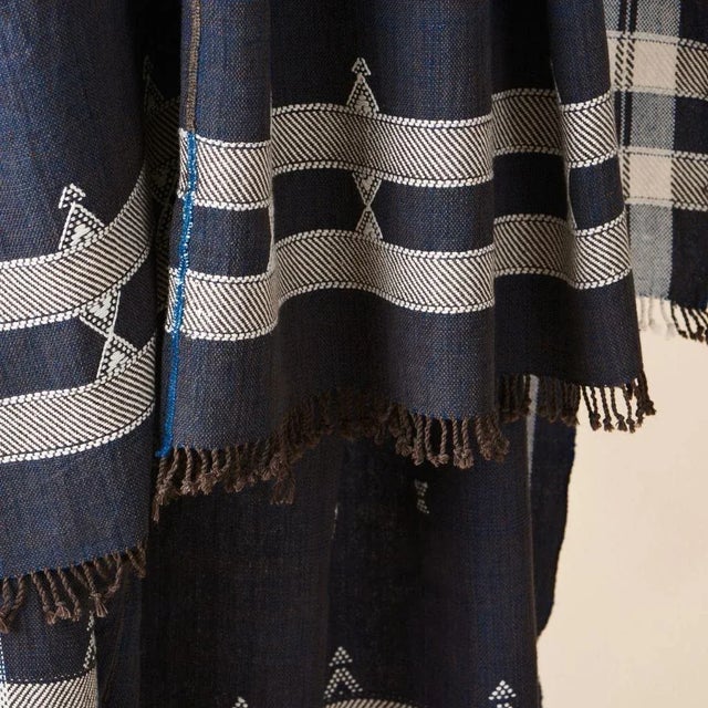 Contemporary Studio Variously Handwoven Indigo Indie Organic Cotton Throw For Sale - Image 3 of 11