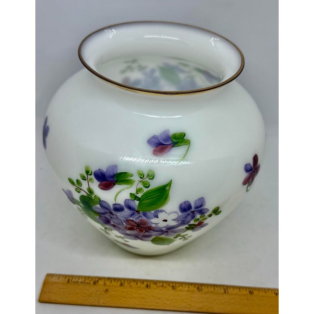 Vintage Consolidated Phoenix Glass Handpainted Regent Violets Art Glass Vase For Sale - Image 11 of 12