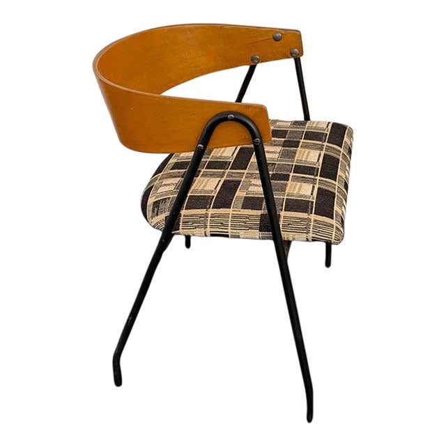 1960s Mid-Century Modern Wrought Iron Bentwood Compass Chair For Sale