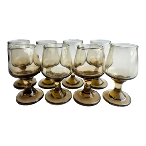 1970s Libbey Glass Tawny Accent Mini Cordial Glasses, Set of 8