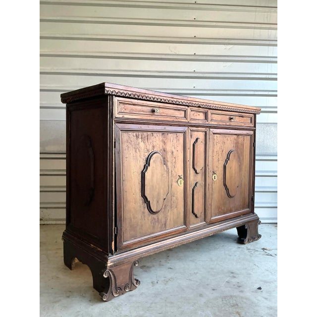 Vintage Boho 18 Century Tuscan Walnut Buffet For Sale - Image 9 of 11