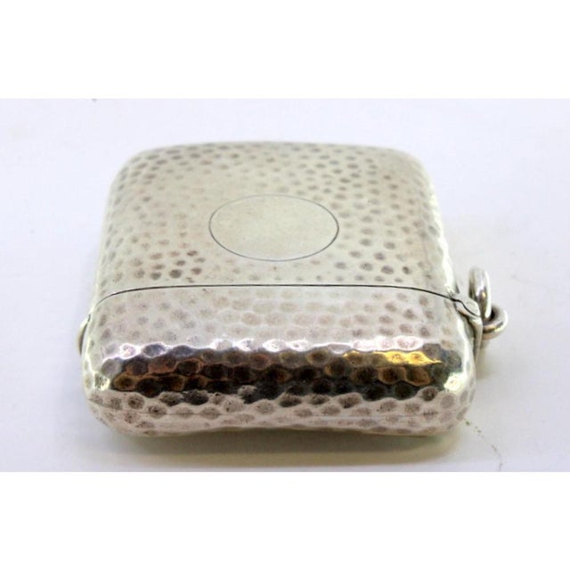 Hammered Silver Matchbox with Central Monogram Card and Hanging Ring For Sale - Image 4 of 7