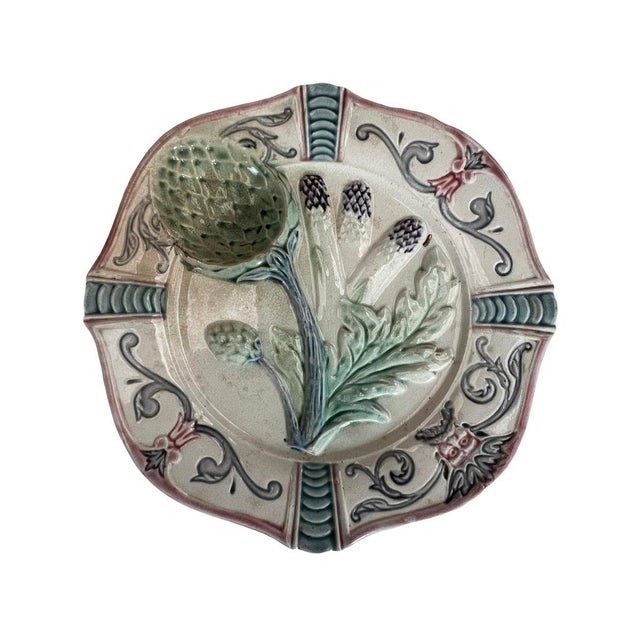 Ceramic Asparagus and Artichoke Service Plates, 1880, Set of 7 For Sale - Image 7 of 15