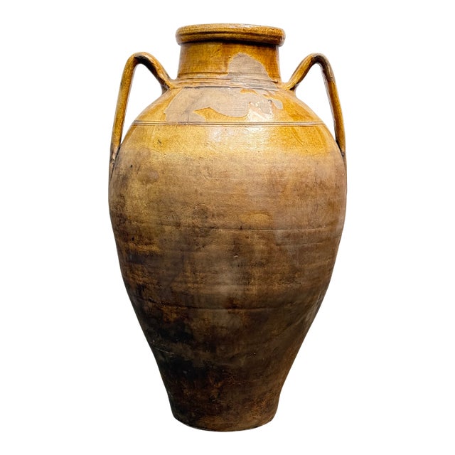 Antique 19th-Century Spanish Olive Jar With Honey Glaze For Sale