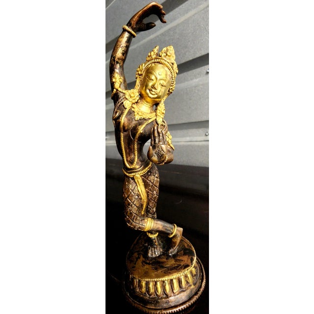 1970s Vintage Hindu Dancing Goddess Hand-Painted Metal Statue Figurine For Sale - Image 5 of 13