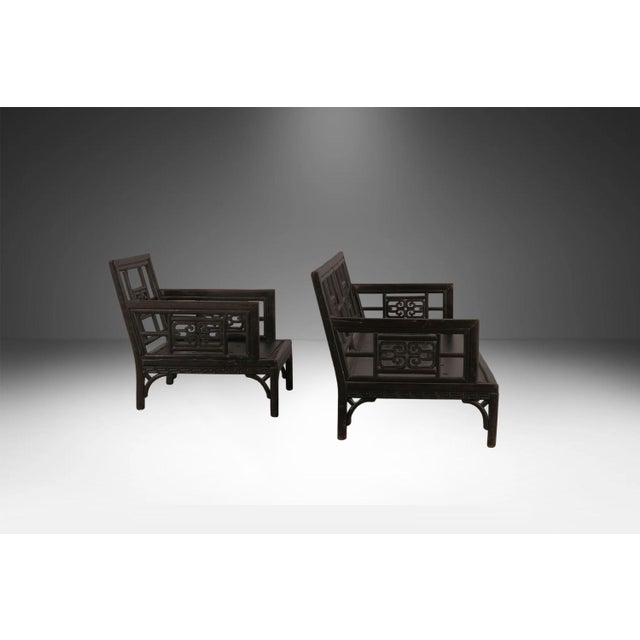 Vintage Chinese Chinoiserie Fretwork Sofa and Armchair Settee 2 Pieces For Sale In Baltimore - Image 6 of 14