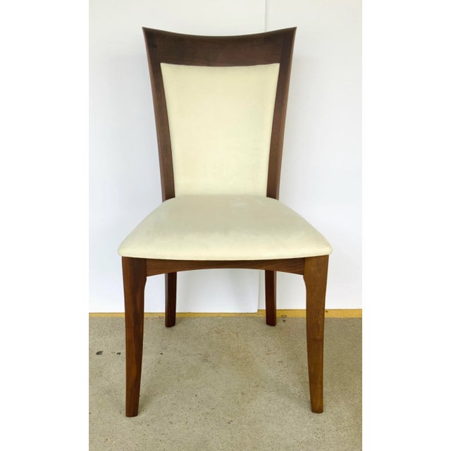 Stylish Copland Co. Modern Ivory Suede Morgan Dining Chair/Desk Chair, warm walnut finished wood frame