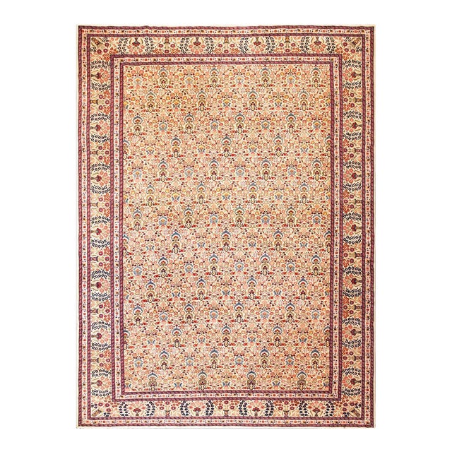 1910s Beige Floral Vase Antique n.w. Persian Tabriz Rug 10'3" X 14' Handknotted Wool Carpet For Sale