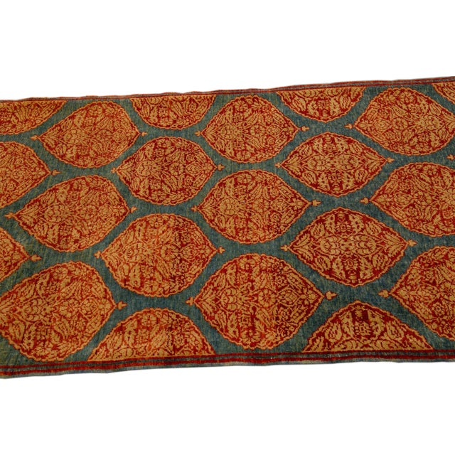 Blue Blue Transitional Sari Silk Handmade Rusted Floral Pattern Designed Runner For Sale - Image 8 of 10