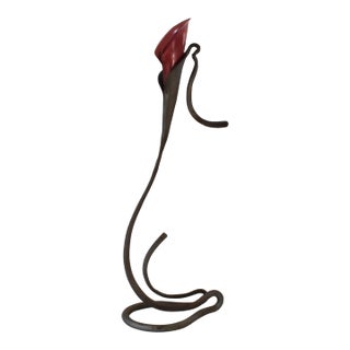 Vintage Signed Jack Brubaker Wrought Iron Calla Lily Candle Holder Sculpture For Sale
