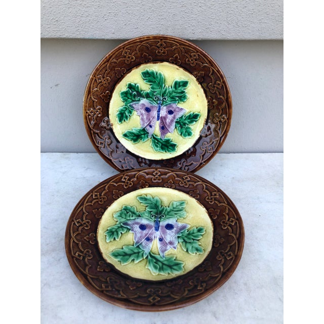 19th Century French Majolica Butterfly Plate Longchamp For Sale In Austin - Image 6 of 7
