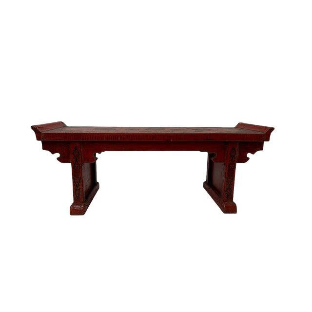 Chinese Distressed Red Treasures Graphic Rectangular Stand Display For Sale - Image 9 of 12