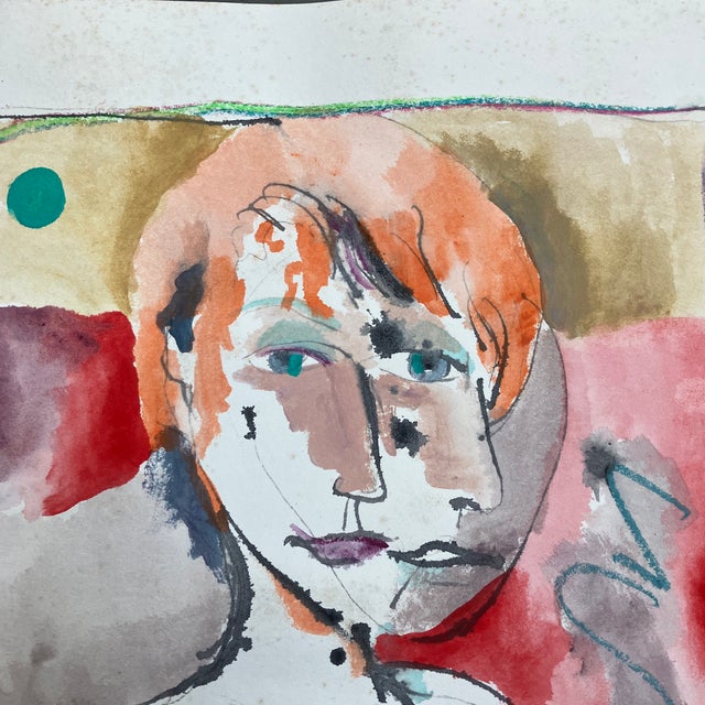 Abstract Contemporary Original Abstract Jane Gilday Watercolor Painting/Pastel” Child & Wisdom” For Sale - Image 3 of 5