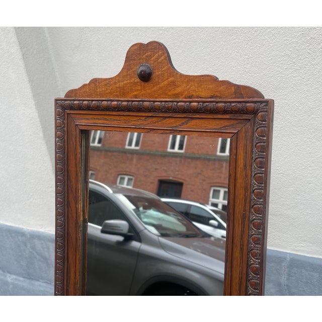 Antique English Cheval Mirror in Oak, 1890s For Sale - Image 5 of 7