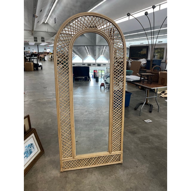 Large Vintage Arched Bamboo Floor Mirror For Sale In Atlanta - Image 6 of 6