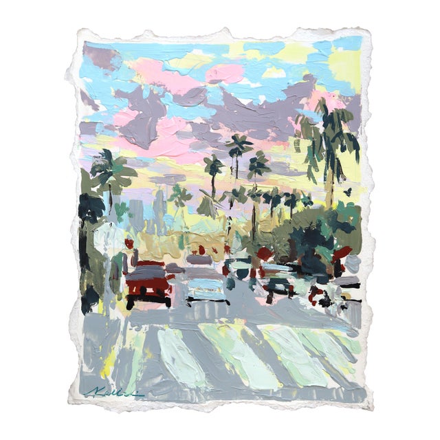 Ventura Boulevard - Original Los Angeles Cityscape Mixed Media Painting on Paper by Kellie Newsome For Sale