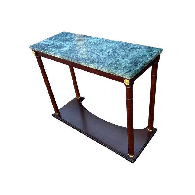 Vintage Regency-Style Console Table With Green Marble Top Attributed to Bombay Company For Sale - Image 6 of 12