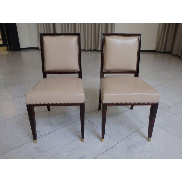 Beige Leather Side Chairs with Brass from the Hotel Baur Au Lac Zurich, 1980, Set of 2 For Sale - Image 9 of 18
