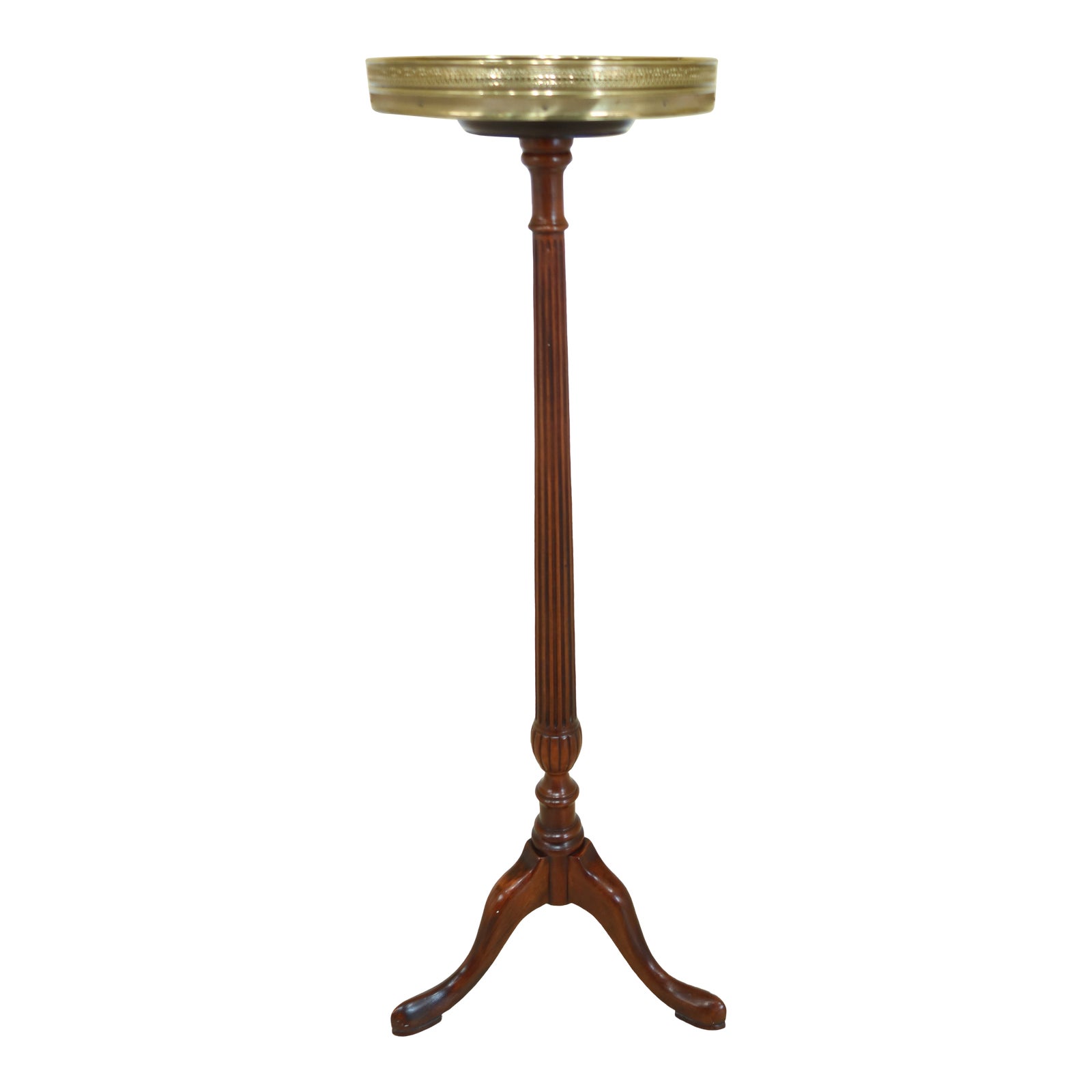 Mahogany Tall Pedestal Plant Stand W. Brass Gallery Chairish