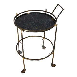 Mid-Century Round Brass and Marble-Effect Glass Bar Cart, Italy, 1950s For Sale