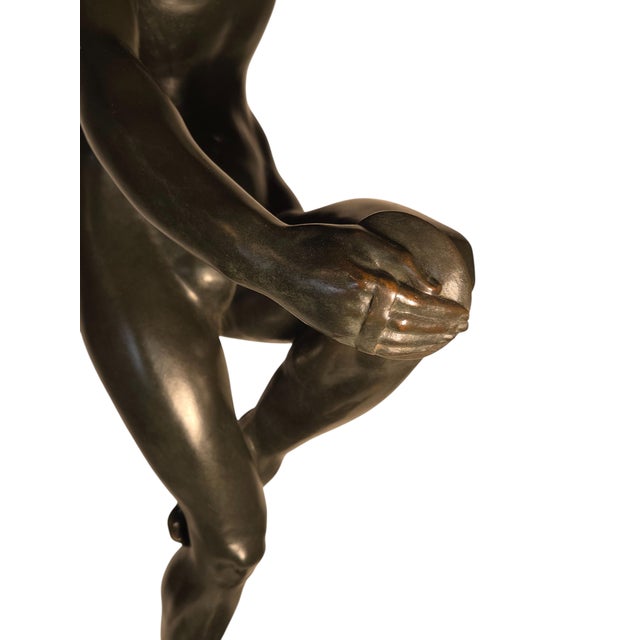 Dark Green Early 20th Century E. Popineau Signed Large, Original, French Art Deco Bronze Female Cymbal Dancer - Francois Emile Popineau For Sale - Image 8 of 18