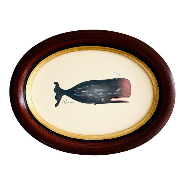Original Hand-Painted Whale Painting, Framed For Sale