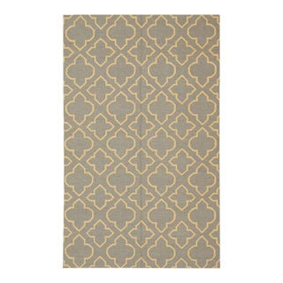 5x8 Blue Flat Weave Wool Trellis Pattern Geometric Modern Carpet Rug For Sale