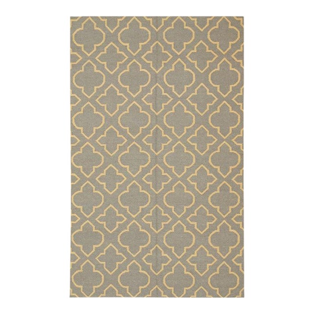 5x8 Blue Flat Weave Wool Trellis Pattern Geometric Modern Carpet Rug For Sale