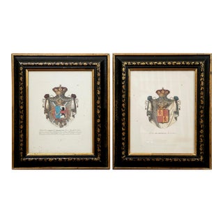 Vintage French Heraldic Coat of Arms Framed Prints--a Pair For Sale