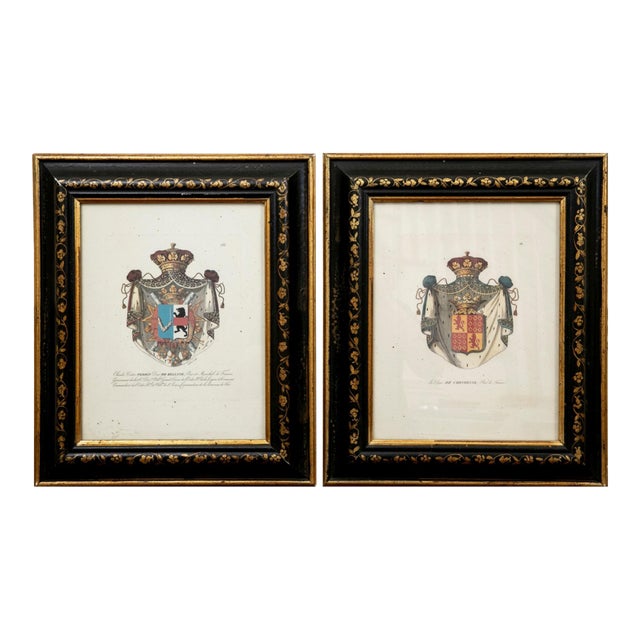 Vintage French Heraldic Coat of Arms Framed Prints--a Pair For Sale