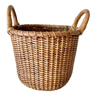 1970s Reproduction Nantucket Small Round “Bucket” Basket With Ear Handles – For Sale