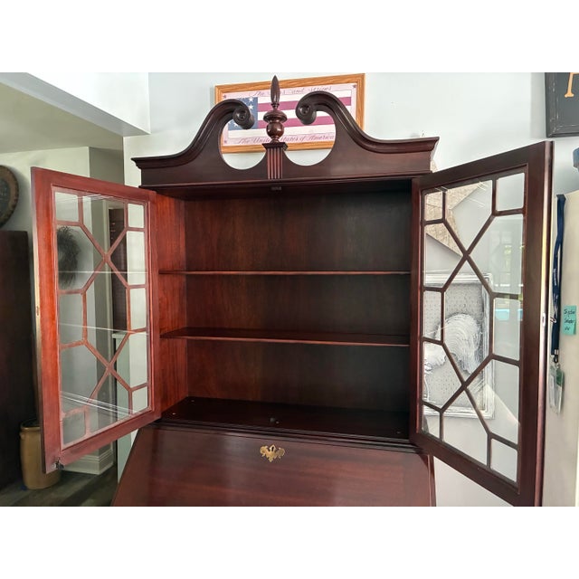 Mahogany Secretary, Serpentine Front, Maddox Reproductions Jamestown Ny 1950s For Sale - Image 4 of 12