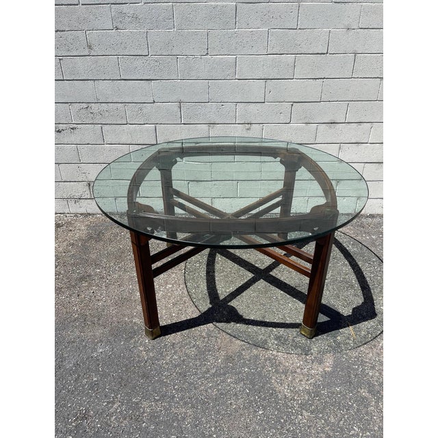 Mid Century Ming Style Mahogany and Glass Dining Table by Henredon For Sale In Los Angeles - Image 6 of 10
