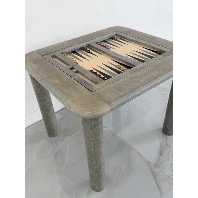 Goatskin and Suede Flip Top Game Table, Karl Springer, 1970's For Sale In Las Vegas - Image 6 of 14