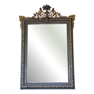 Large Antique Ebonised and Gilt Overmantle Wall Mirror, 1890s For Sale