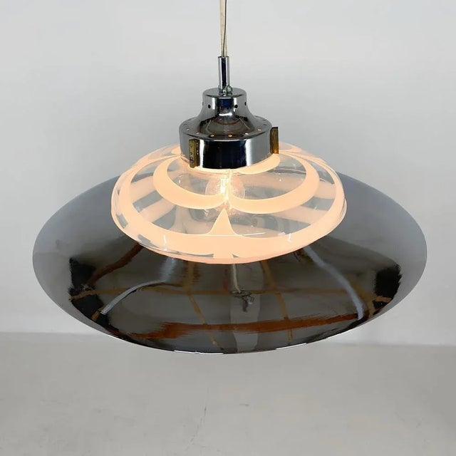 Italian Murano Glass and Chrome Saturn Pendant, 1970s For Sale - Image 12 of 13