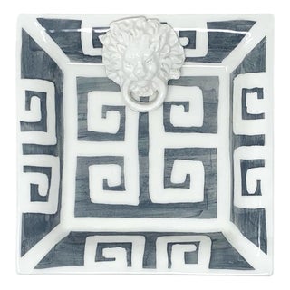 Greek Key Small Square Tray in Graphite For Sale