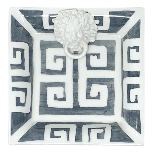 Greek Key Small Square Tray in Graphite For Sale