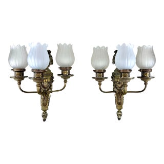 Antique French Victorian Style Bronze Wall Sconces For Sale