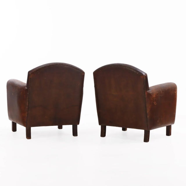 Art Deco A Pair of Dutch Art Deco Style Leather Club Chairs, C 1950. For Sale - Image 3 of 6
