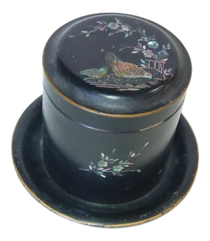 Vintage Post War Japanese Black Aboloni Round Tea Caddie Canister