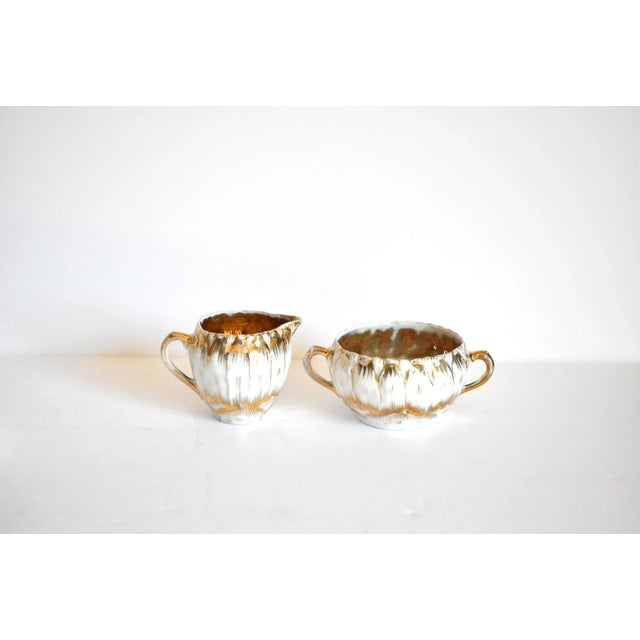 Antique Gold & White Porcelain Flower Petals Demitasse Tea Service - Set of 8 For Sale - Image 10 of 13