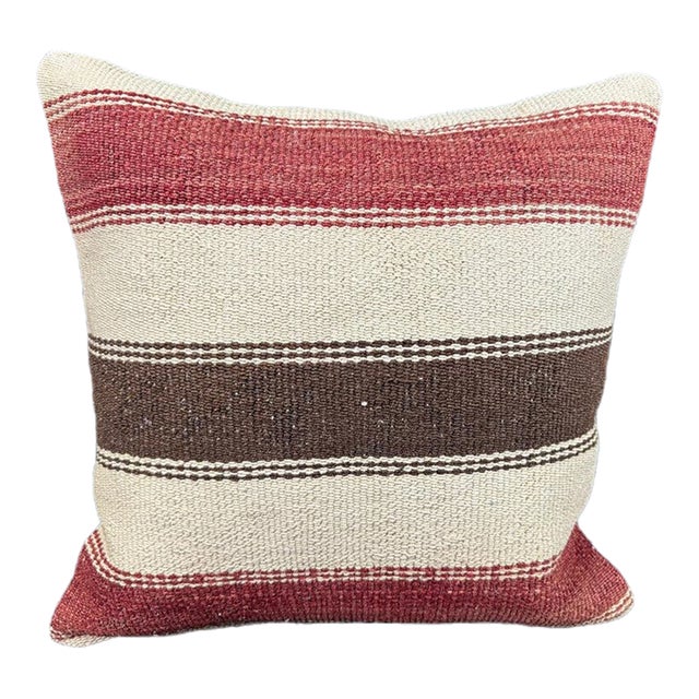Turkish Hemp Pillow Cushion Natural Beige Red Cushion Cover 20"x20" For Sale