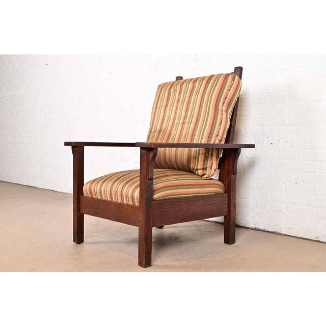 Charles Stickley Antique Mission Oak Arts & Crafts Reclining Morris Lounge Chair, Circa 1910 For Sale - Image 13 of 13