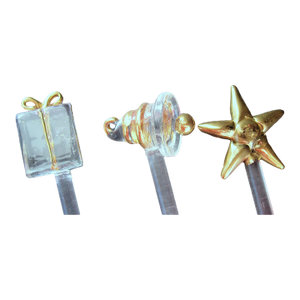 1960s Blown Glass Swizzle Sticks With Holiday Motif