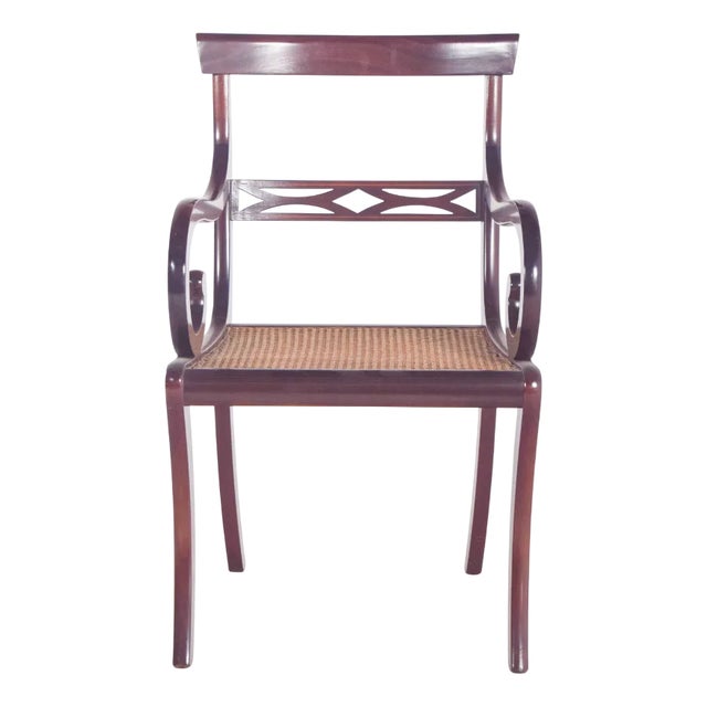 English Mahogany Armchair with Straw Seat, 1890s For Sale