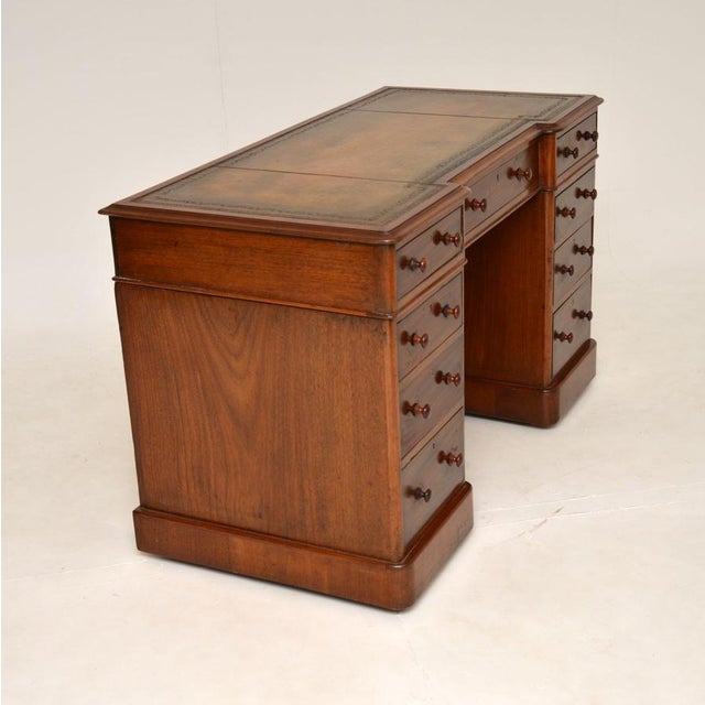 Victorian Leather Top Pedestal Desk, 1860s For Sale - Image 4 of 11